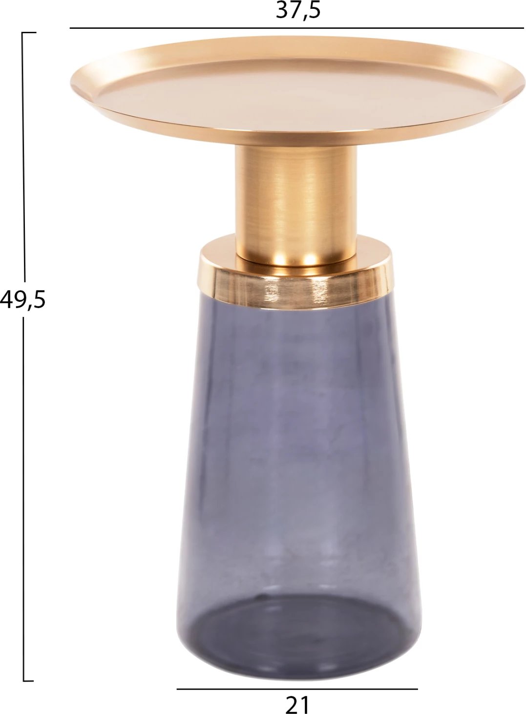 Tavolinë anësore BALLIN FH9725, xham blu-metal në ar Φ37,5x49,5H cm