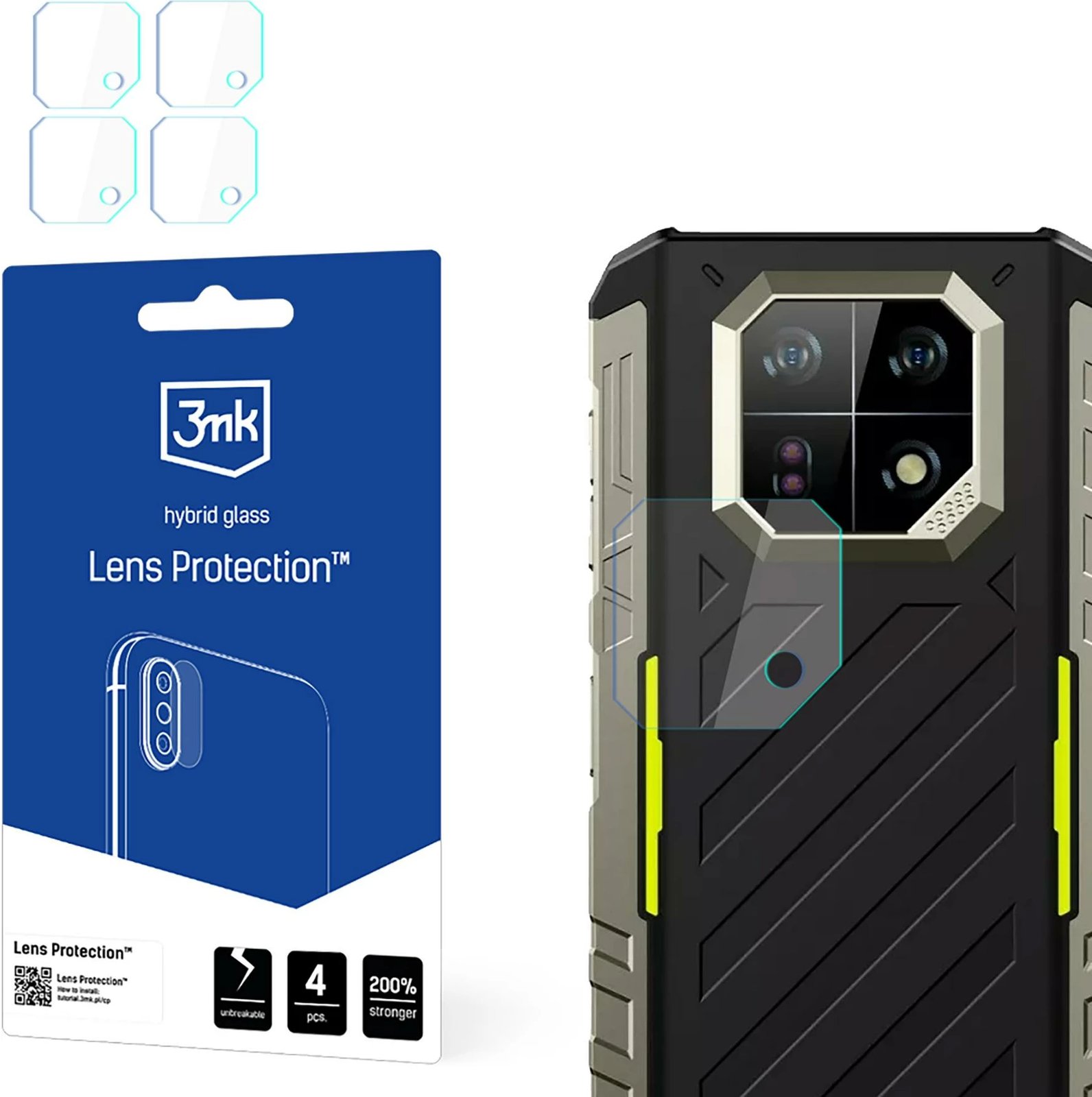 Mbrojtës xhami për kamerë, 3mk Protection, për Ulefone Armor 22, set 4 copë