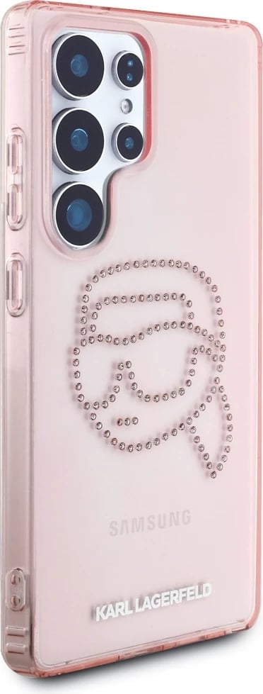 Mbështjellës Karl Lagerfeld Rhinestones K. Head Logo për Samsung Galaxy S25 Ultra, Rozë