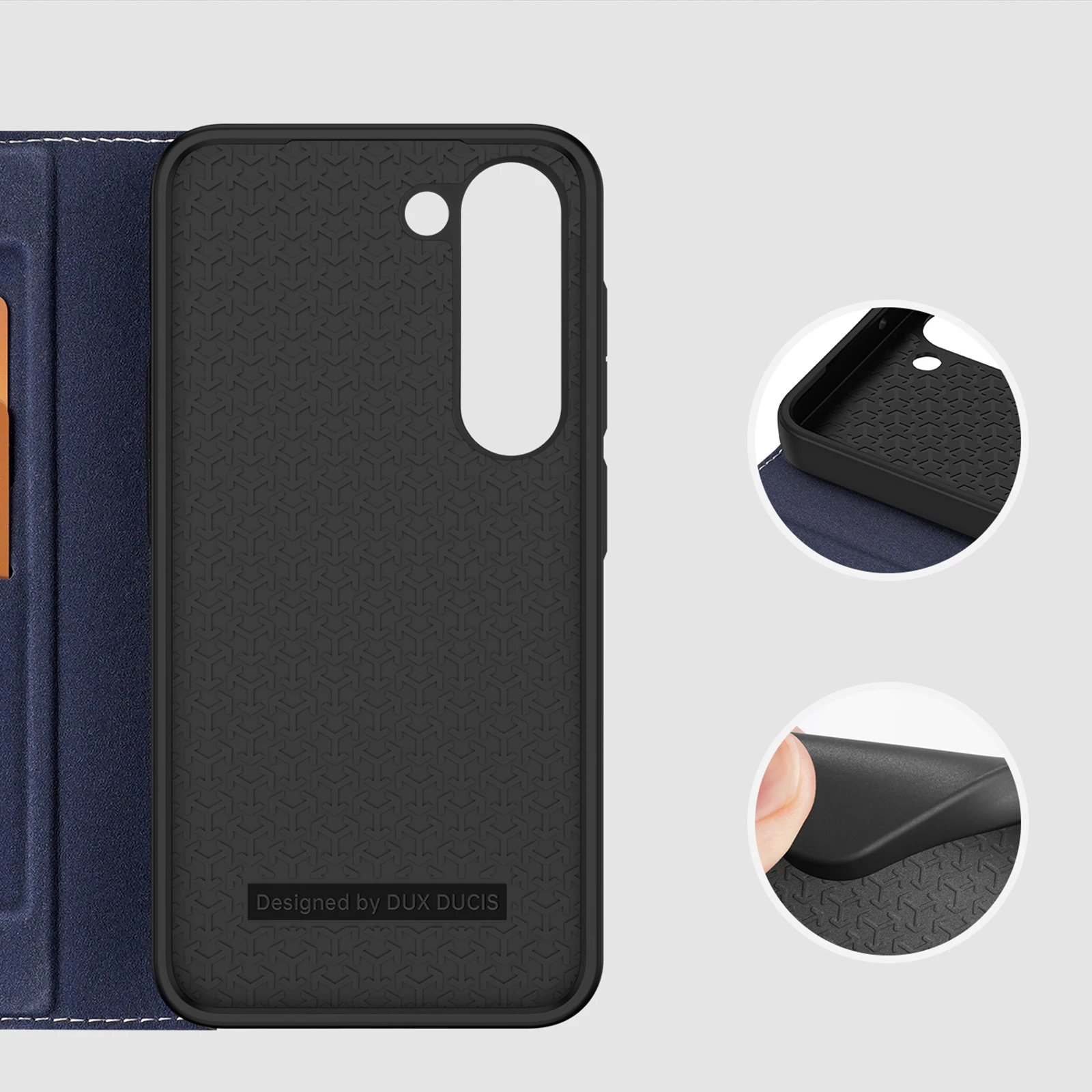 Mbështjellës Dux Ducis Skin X2 për Samsung Galaxy S23+, me xhep kartelash, me mbajtëse, kaltër