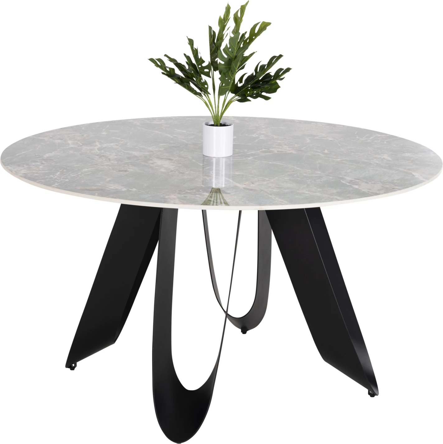 Tavolinë ngrënieje e rrumbullakët ZOD FH9852.03 sipërfaqe qeramike gri mermer-këmbë metalike të zeza Φ135x74Hcm