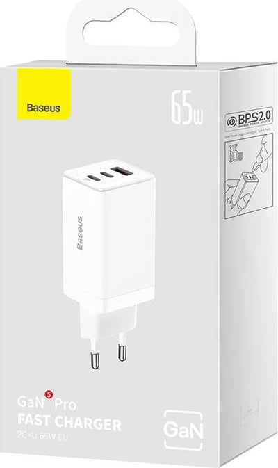 Karikues muri Baseus GaN5 Pro, 65W, 2x USB-C + USB, i bardhë