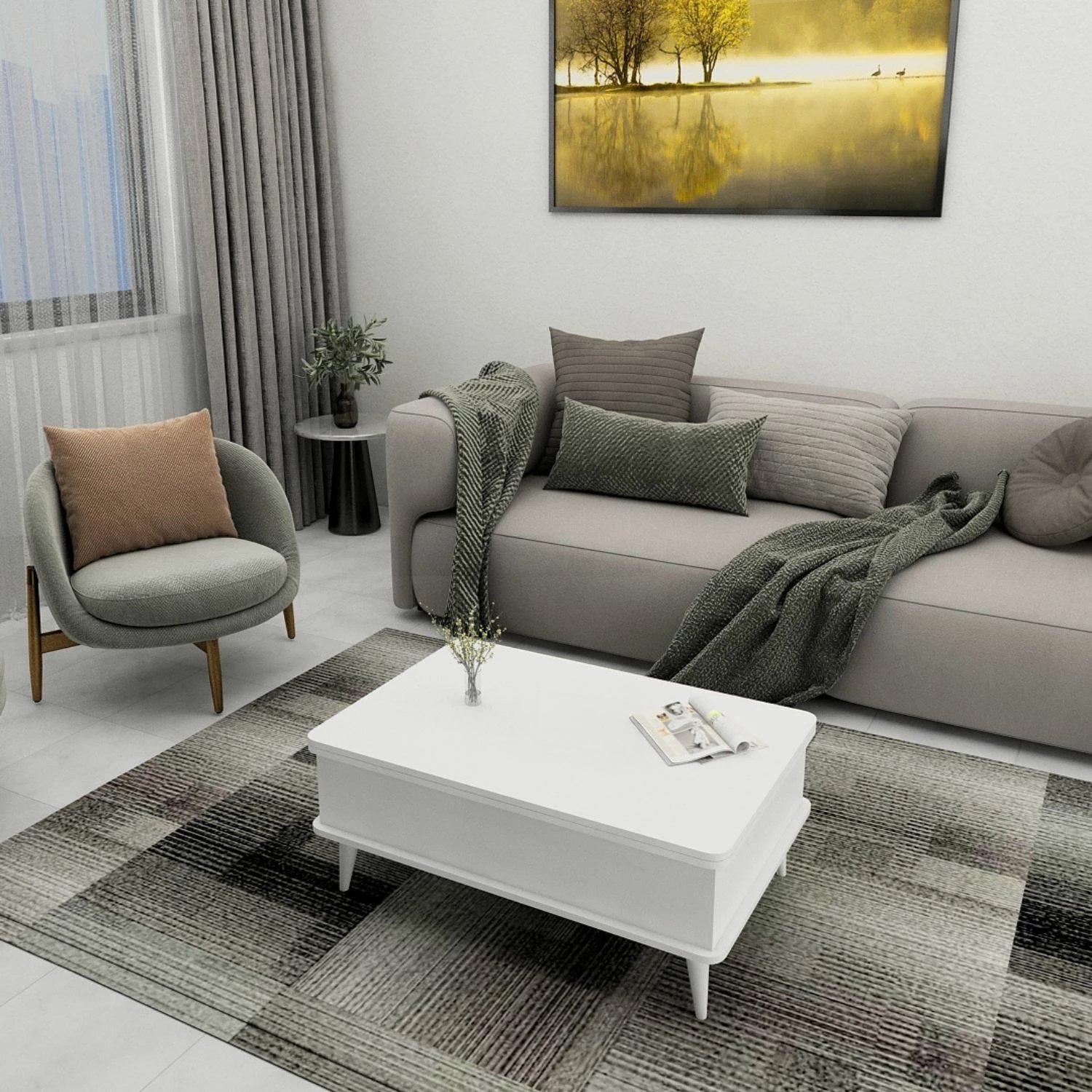 Tavolinë kafeje Skye Decor, Dy Ada, e bardhë