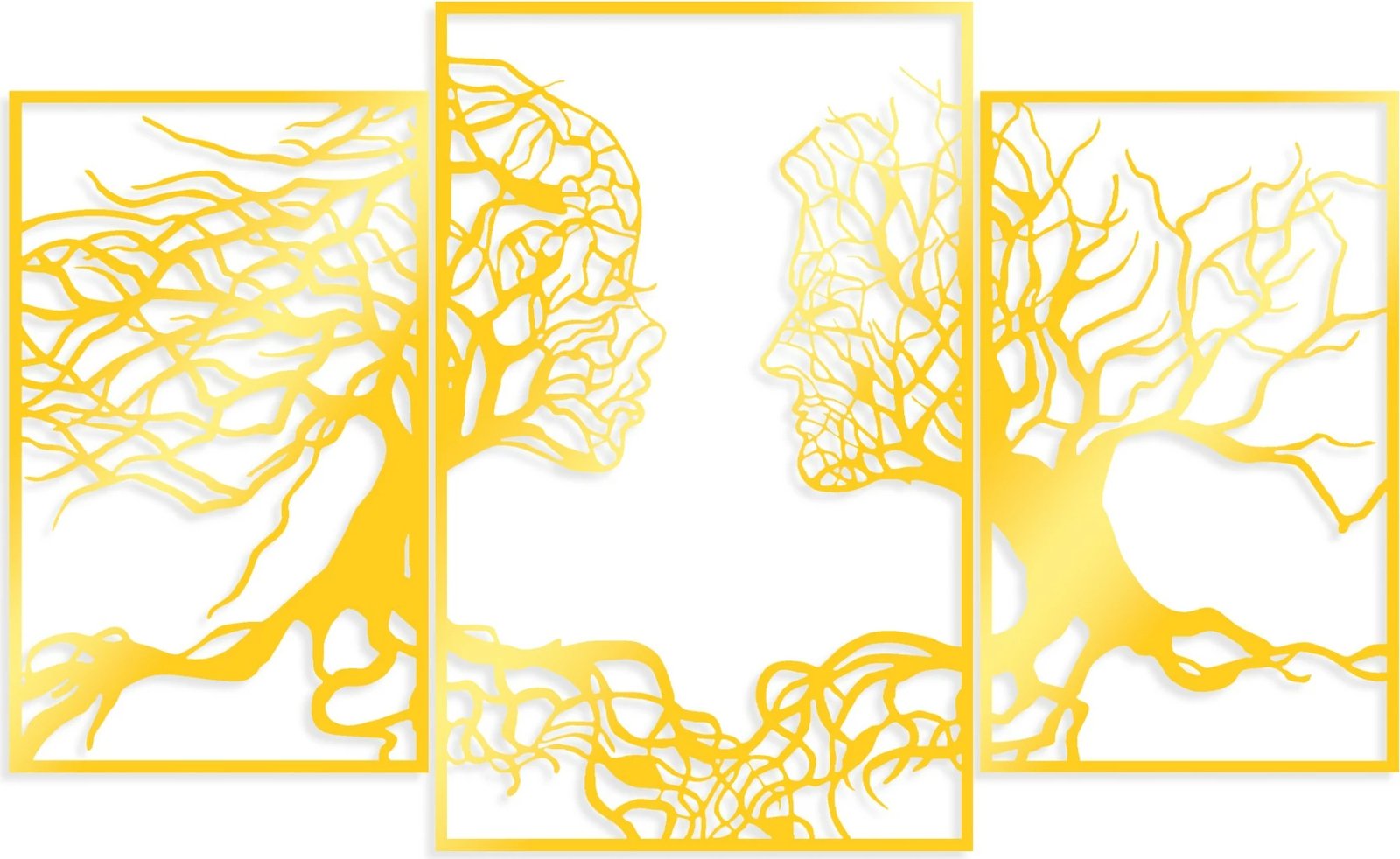 Aksesor dekorativ metalik për mur, Wallity, rrënjë të trefishta, ngjyrë ari, 116x71cm