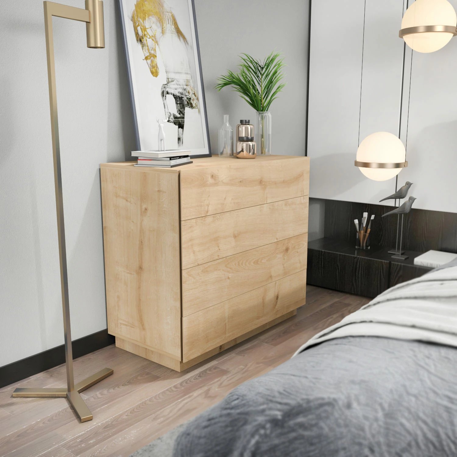 Komodë Hanah Home, Lines, ngjyrë lisi