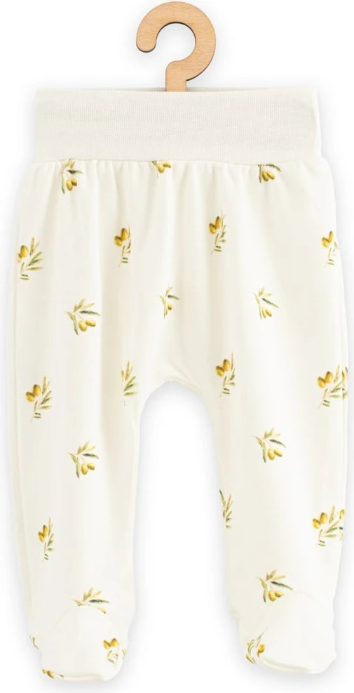 pantallona me këmbë për bebe, NEW BABY, Happy Olives, 100% pambuk organik, madhësia 62 (3-6m), bezhë
