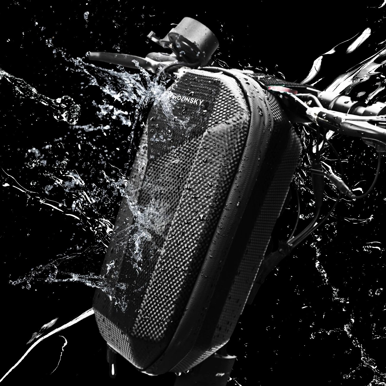 çantë timoni për skuter elektrik, Wozinsky, WSB2BK, 4L, EVA e fortë, zinxhir i papërshkueshëm nga uji, 30.5x16.5x14 cm, e zezë