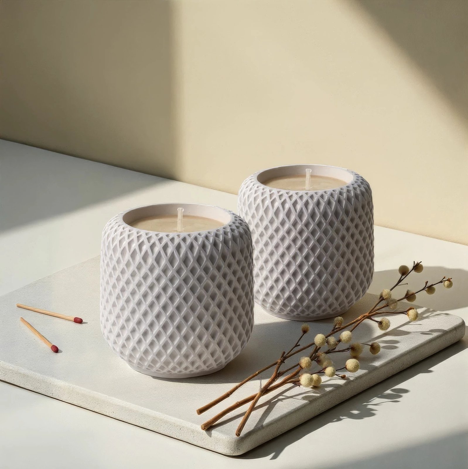 Set qirinjsh (2 copë), Evila Originals, Hasır Mum, të bardhë