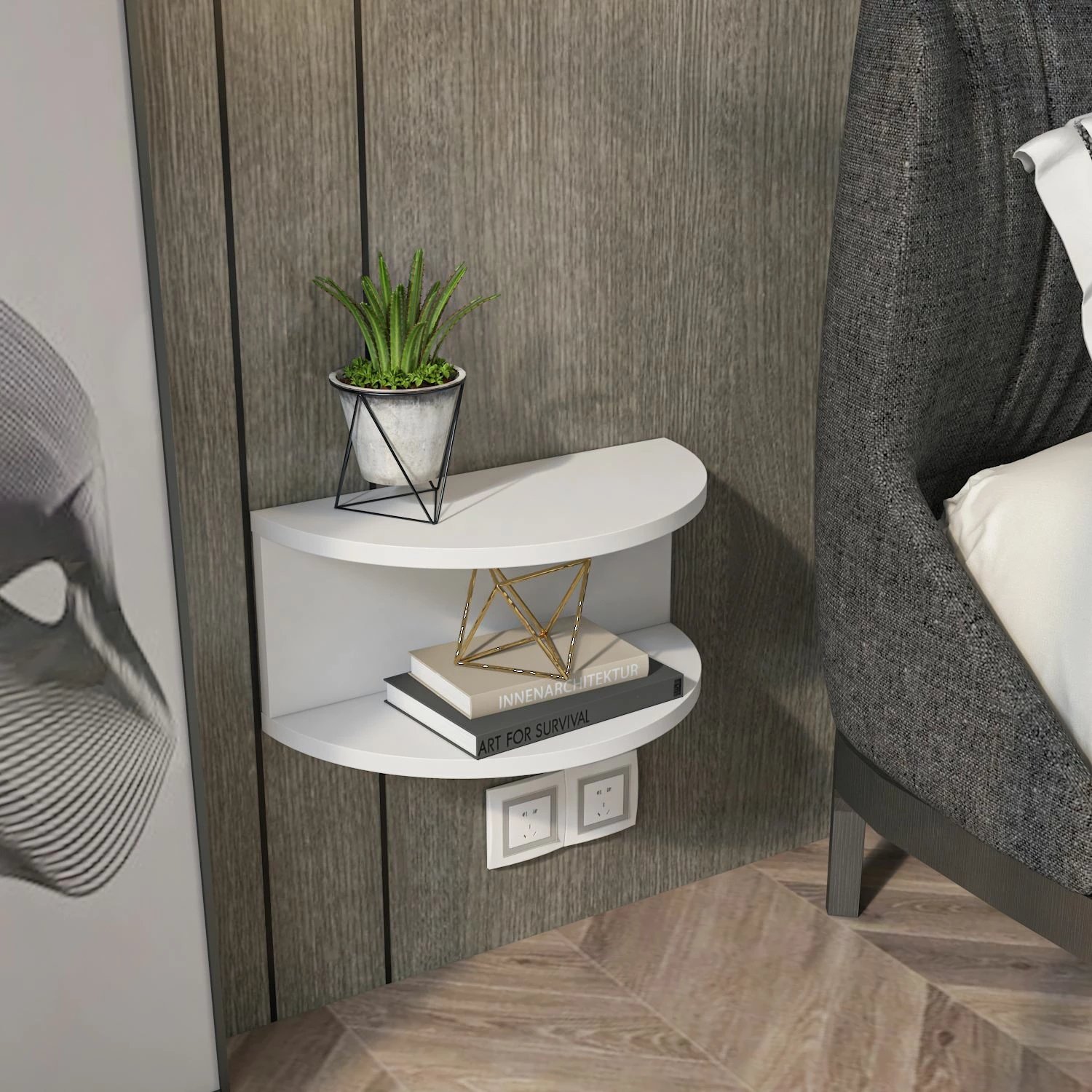 Komodinë e bardhë për kënd të shtratit, Skye Decor, Bella