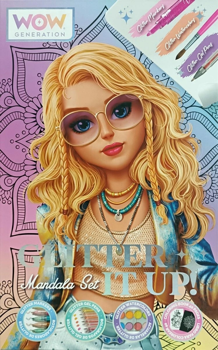 Set kreativ mandala Kids Euroswan WOW00084 me markerë dhe akuarele me shkëlqim