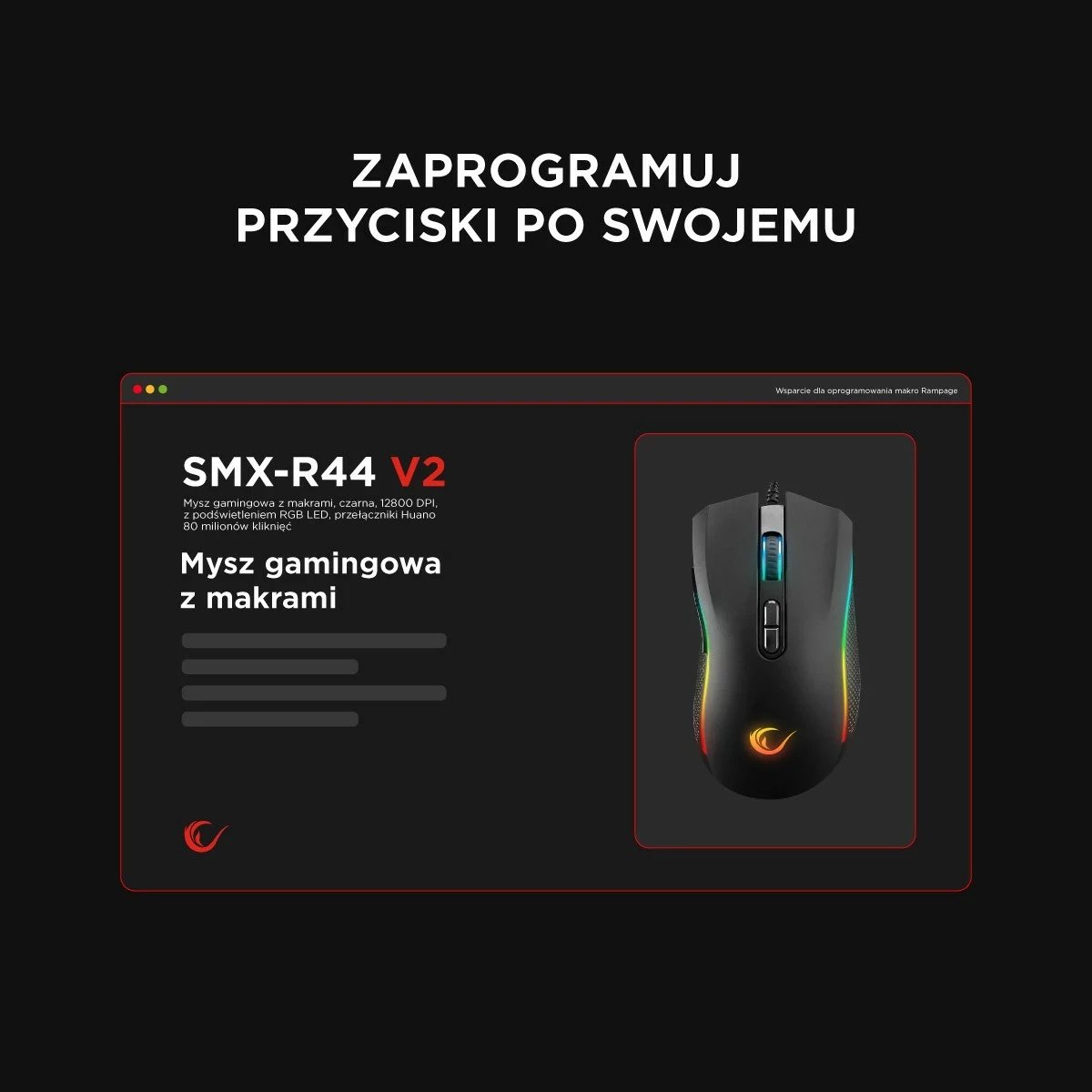 Maus Rampage SMX-R44V2, 12800 DPI, RGB, 7 taste, i zi