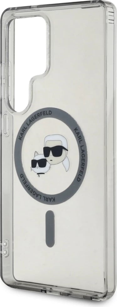 Mbështjellës Karl Lagerfeld Button Karl & Choupette Heads Printed Logo MagSafe për Samsung Galaxy S25 Ultra, zi