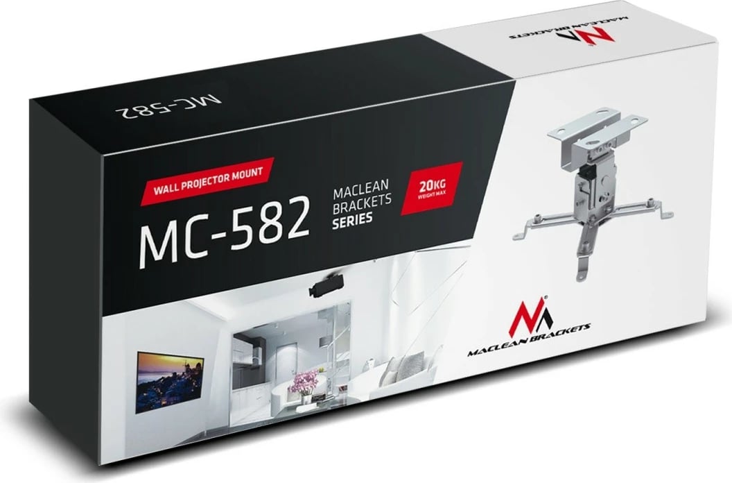 Mbajtëse tavani për projektor Maclean MC-582, 12cm, 20kg, Argjendtë