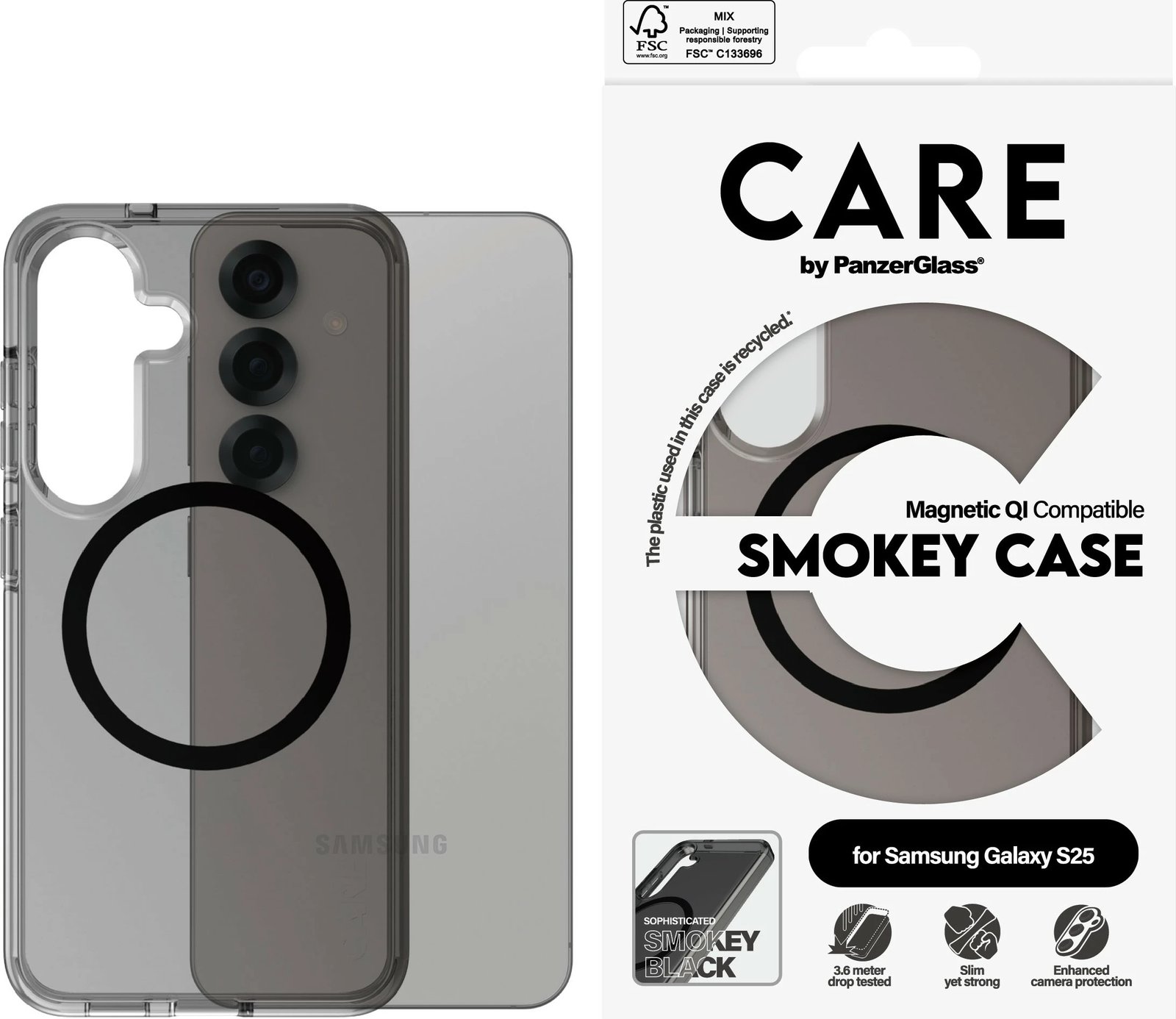 Mbështjellës PanzerGlass CARE Flagship, Galaxy S25, QI compatible, i zi