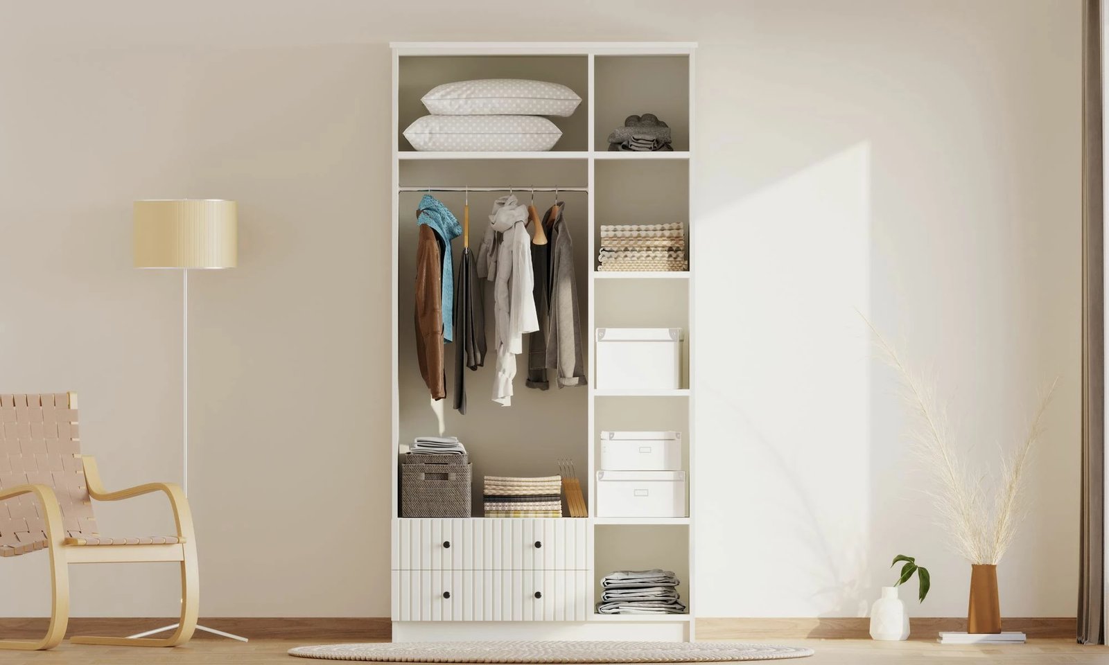 Dollap rrobash, ngjyrë e bardhë mat, Skye Decor, RB-185