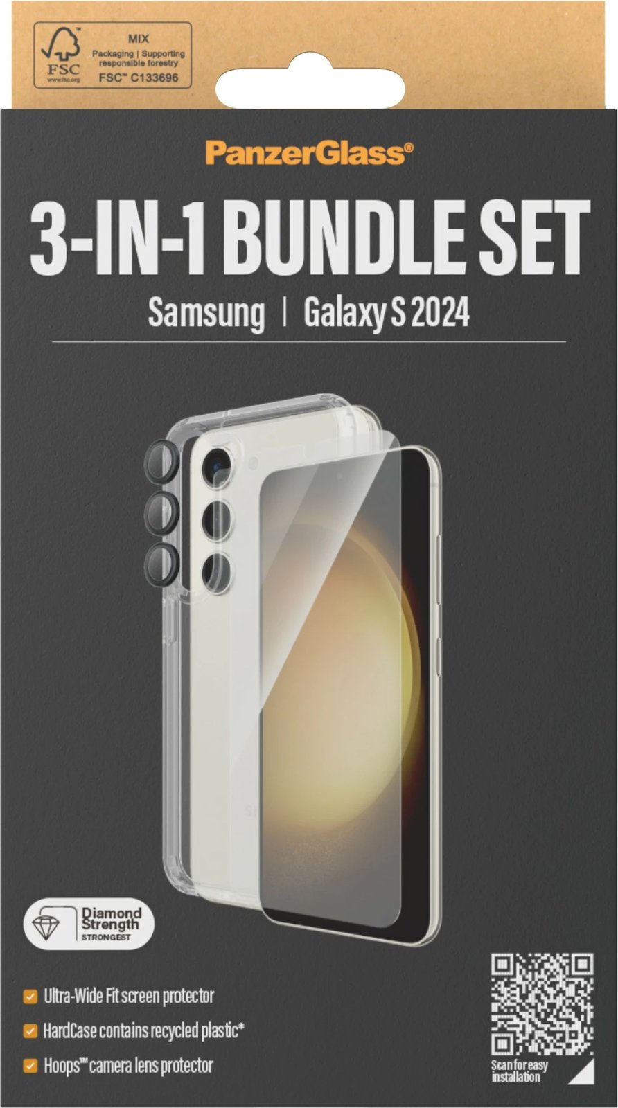 Mbështjellës PanzerGlass 3-in-1 për Samsung Galaxy S24 Ultra-Wide Fit transparent