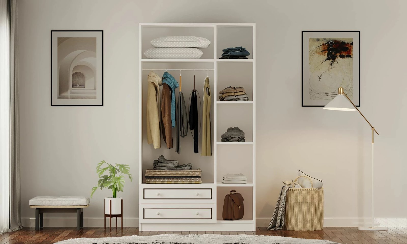 Dollap Skye Decor, RB-093-01, ngjyrë e bardhë mat, 105x180x52 cm