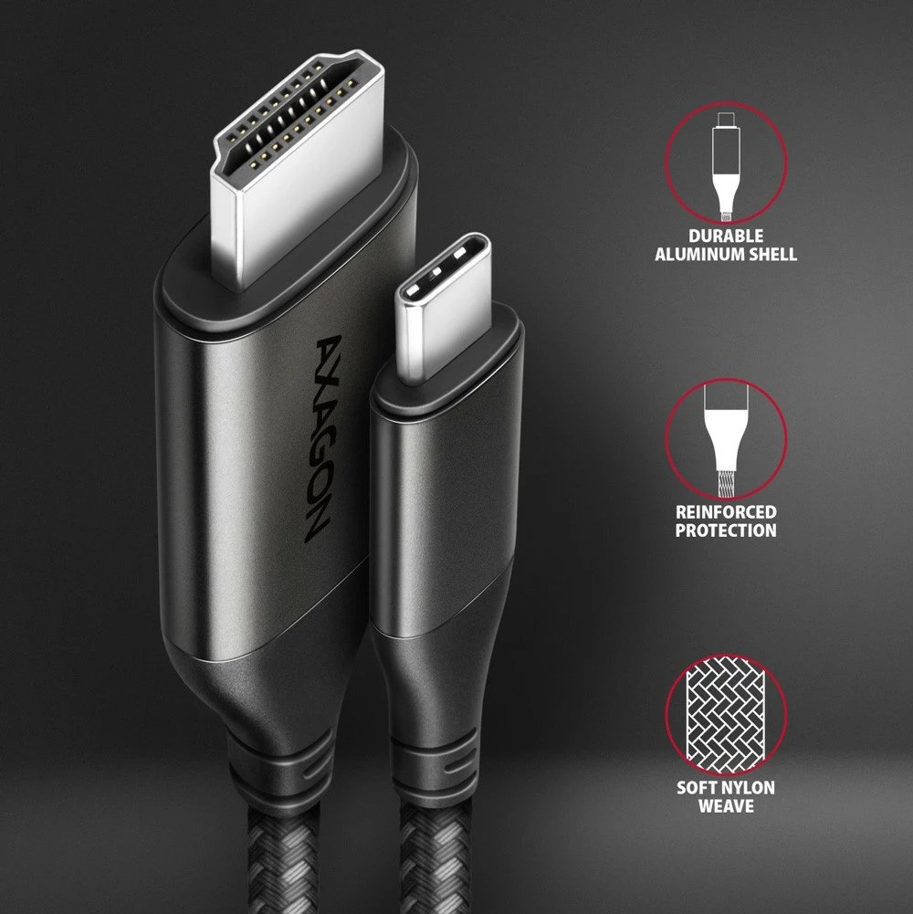 Adapter kabllo USB-C në HDMI AXAGON RVC-HI2MC, 1.8m, Gri