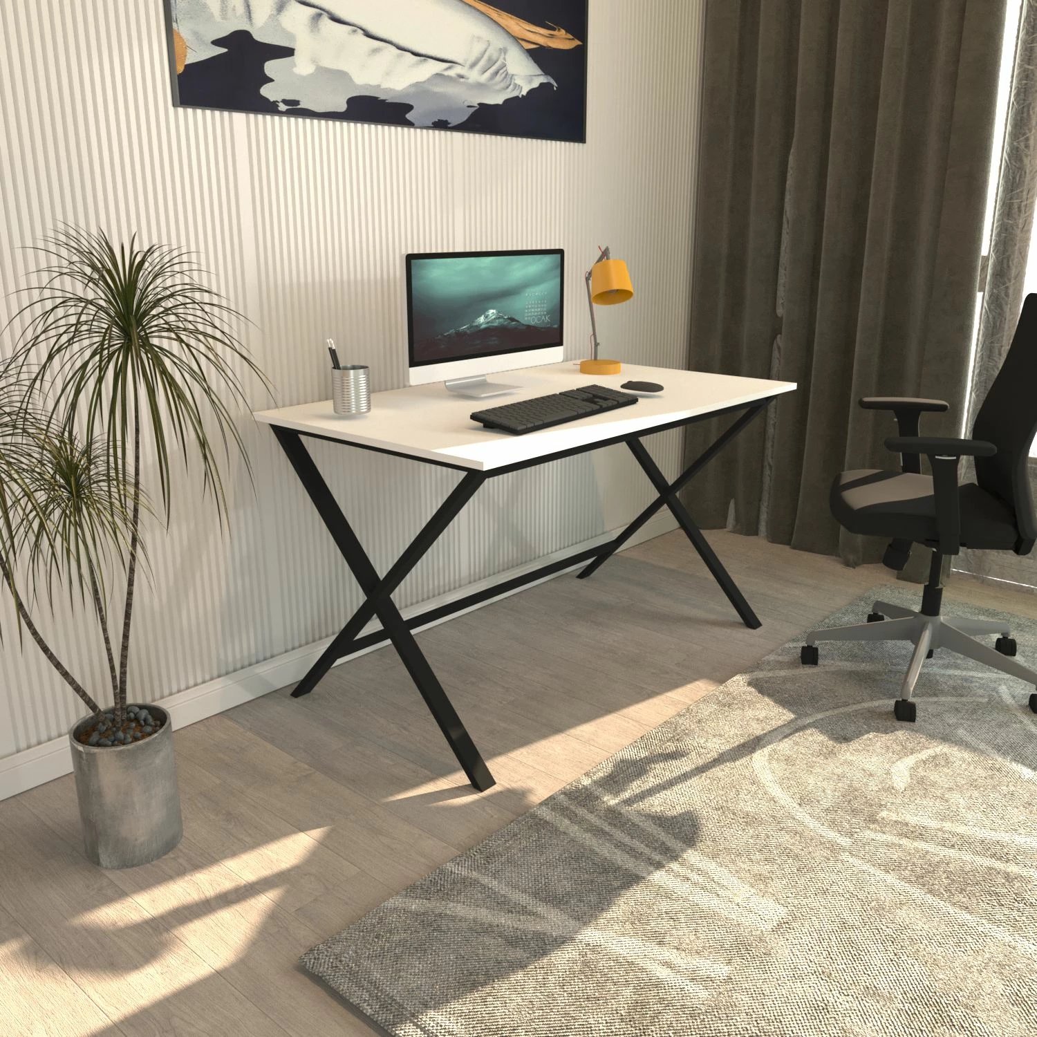 Tavolinë pune Hanah Home Elite, e zezë, e bardhë