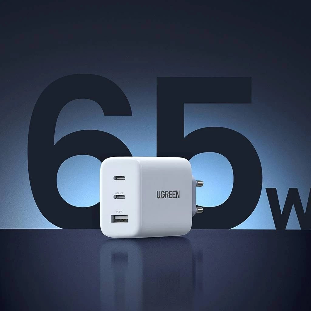 Karikues muri UGREEN CD275 me kabllo, 65W, 2x USB Type-C / USB-A, Bardhë