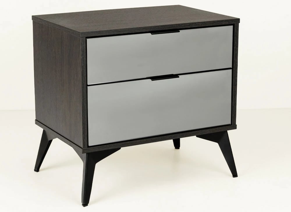 Komodinë nate Specchio, 2 sirtarë, ngjyrë lisi e zezë, pasqyrë, 58x39x55