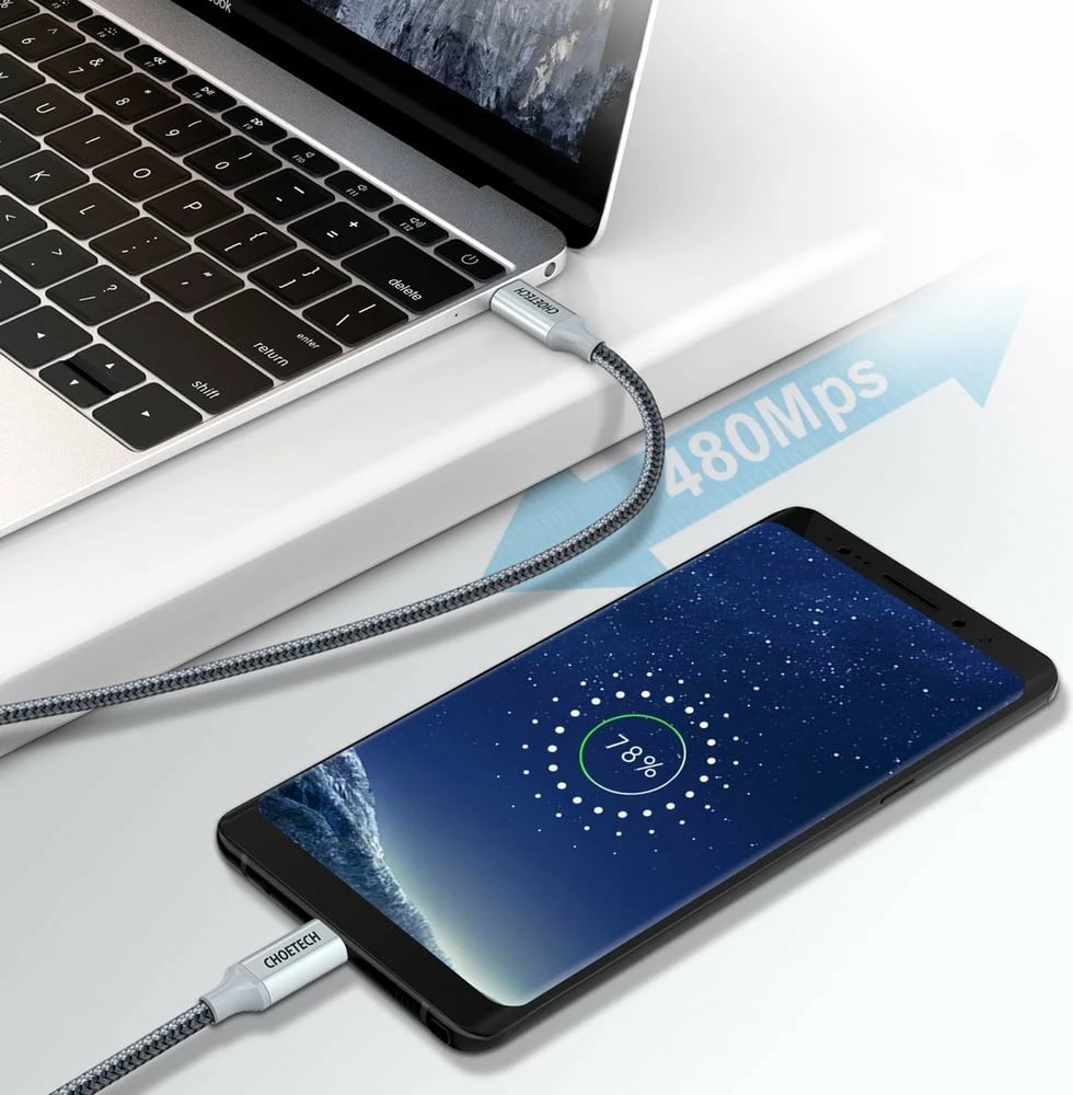 Kabllo USB-C në USB-C Choetech XCC-1002-GY, 1.8m, 100W, Gri
