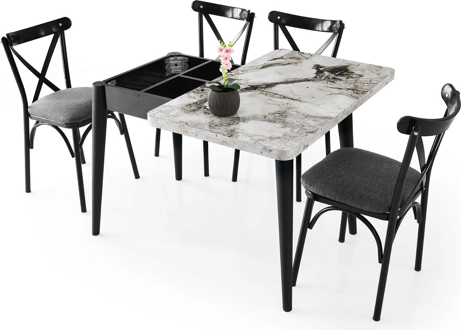 Tavolinë zgjeruese për ngrënie, ngjyrë mermeri të bardhë, Dolunay - 1281