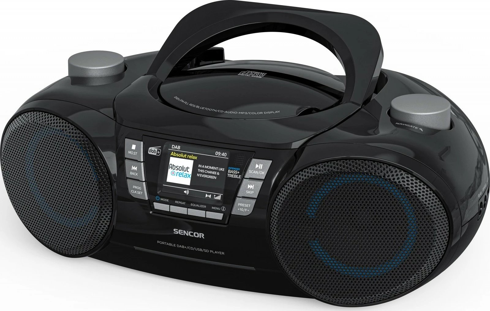 Boombox radio CD, Sencor SPT 6510DB, DAB+, Bluetooth 5.3, 16 W, ekran LCD 2.4", e zezë