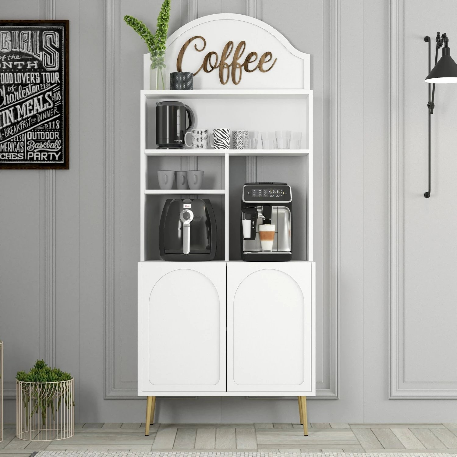 Dollap për kafe, Skye Decor, Lyon 80, i bardhë, i artë