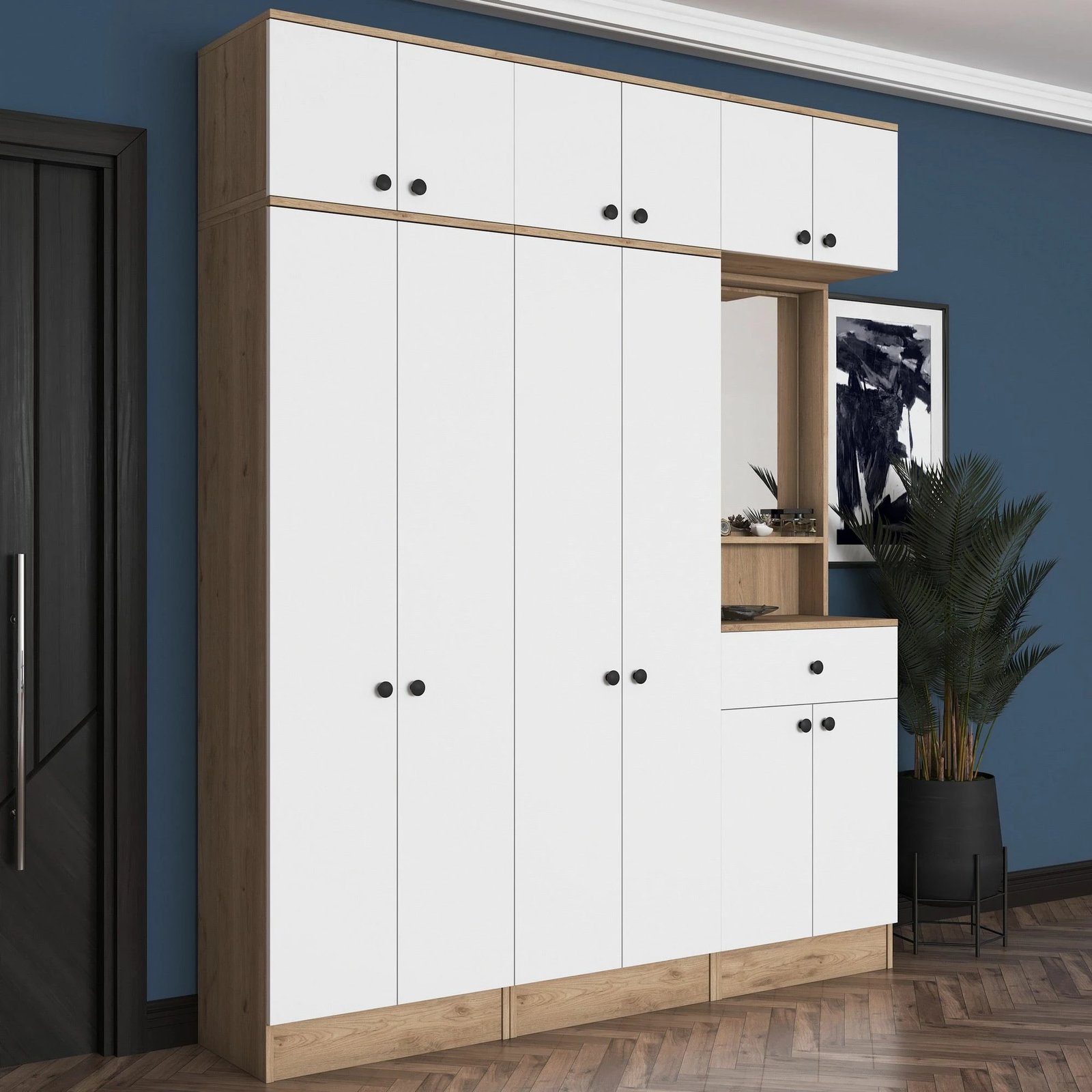 Stendë korridori Skye Decor, ngjyrë arrë dhe e bardhë, me pasqyrë, EA142 - 3451