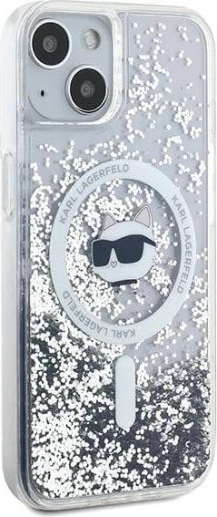 Mbështjellës Karl Lagerfeld Liquid Glitter Choupette Head MagSafe për iPhone 15/14/13, Transparent