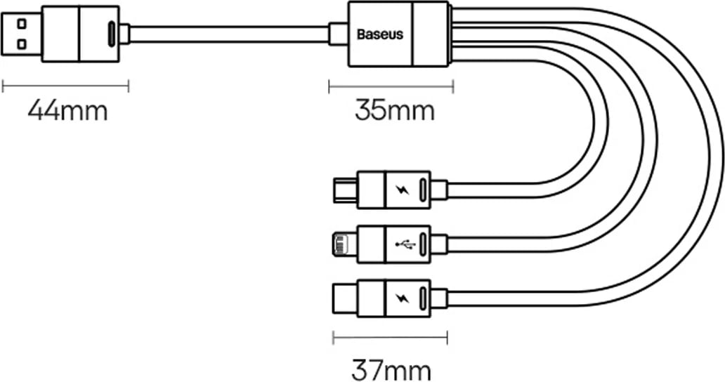 Kabllo 3-në-1 Baseus StarSpeed CAXS000001, 1.2m, USB-A në USB-C/Micro USB/Lightning, e zezë
