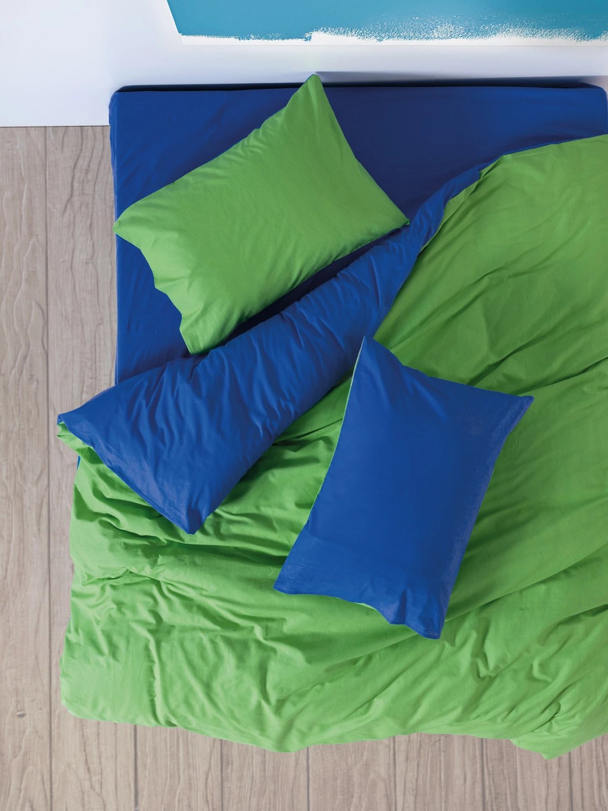 Set mbulesë për dyshek dopio, Ranforce, ngjyrë jeshile dhe kaltër, L'essentiel