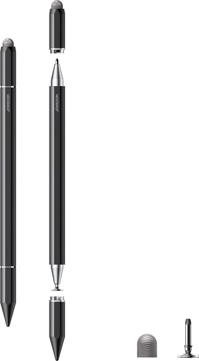 Stilus kapacitiv pasiv 3-në-1, Joyroom, JR-BP561, majë disk + majë gome + laps me bojë, trup alumini, magnetik, për pajisje me ekran prekje, e zezë