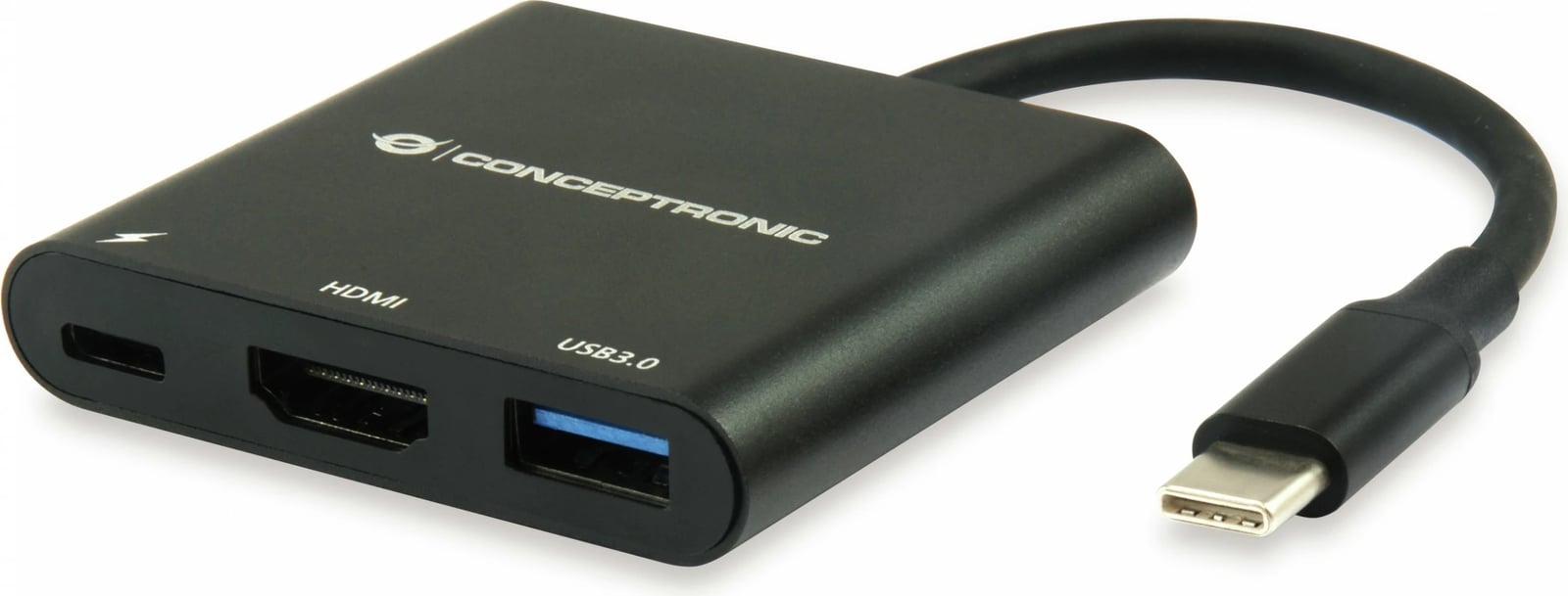 Dock Conceptronic 3-1 USB-C në HDMI/USB-A/60WPD 15cm, zi