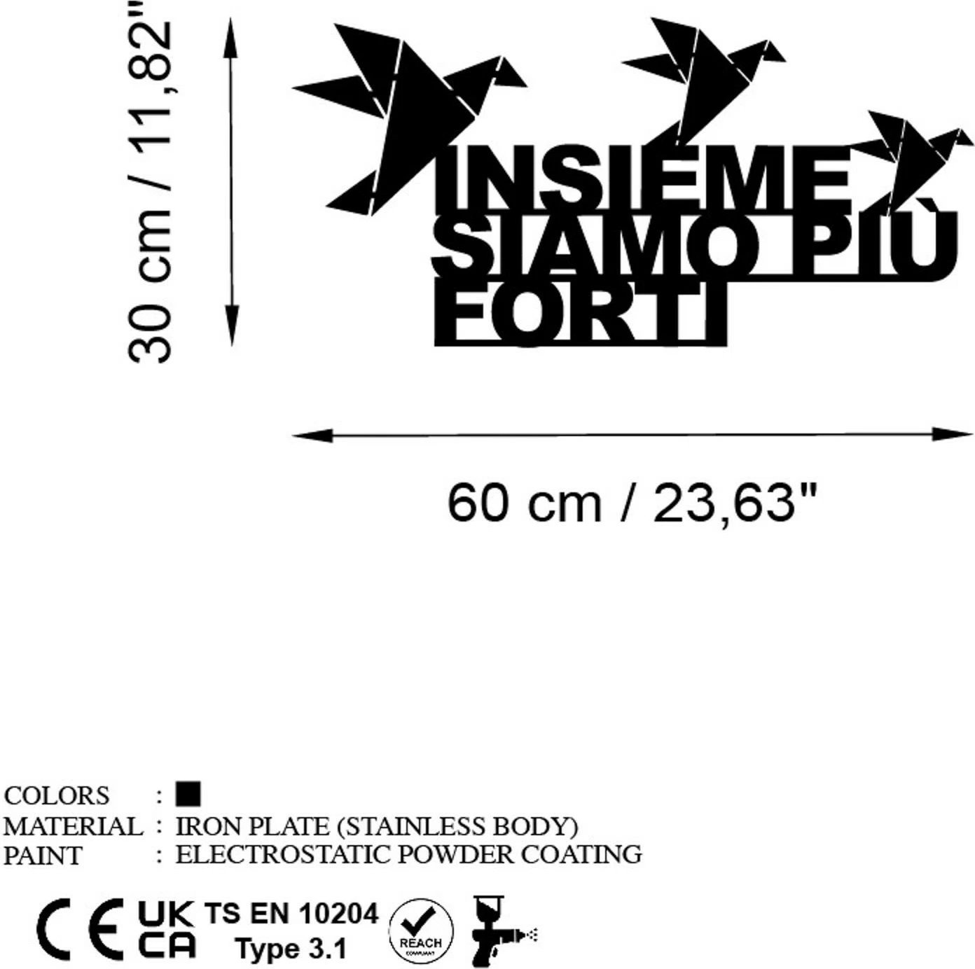 Aksesor dekorativ metalik për mur, Wallity Insieme 1, ngjyrë e zezë, 60x30cm