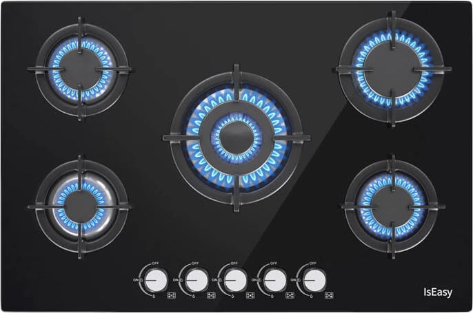 Pianurë me gaz IsEasy MGBG-775, 5 djegëse, panel xhami, e zezë