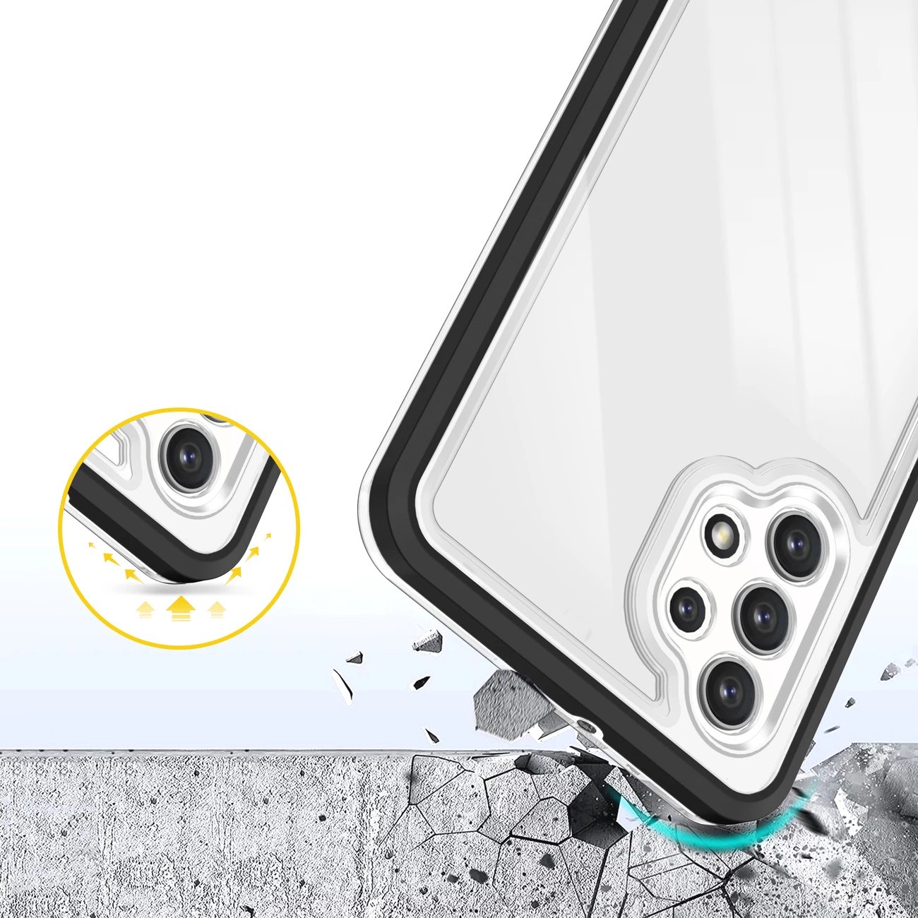 Mbështjellës Hurtel Hybrid Armor Clear 3in1 për Samsung Galaxy A72, i zi/transparente