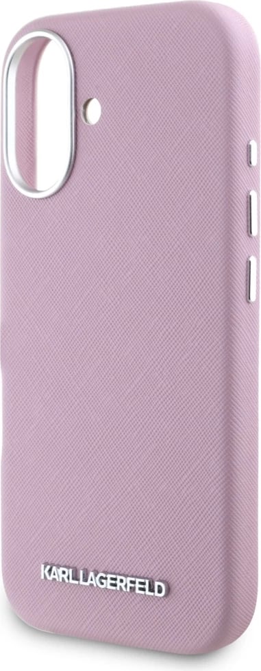 Mbështjellës Karl Lagerfeld Saffiano Full Wrapped Elongated Metal Logo MagSafe për iPhone 16, Rozë