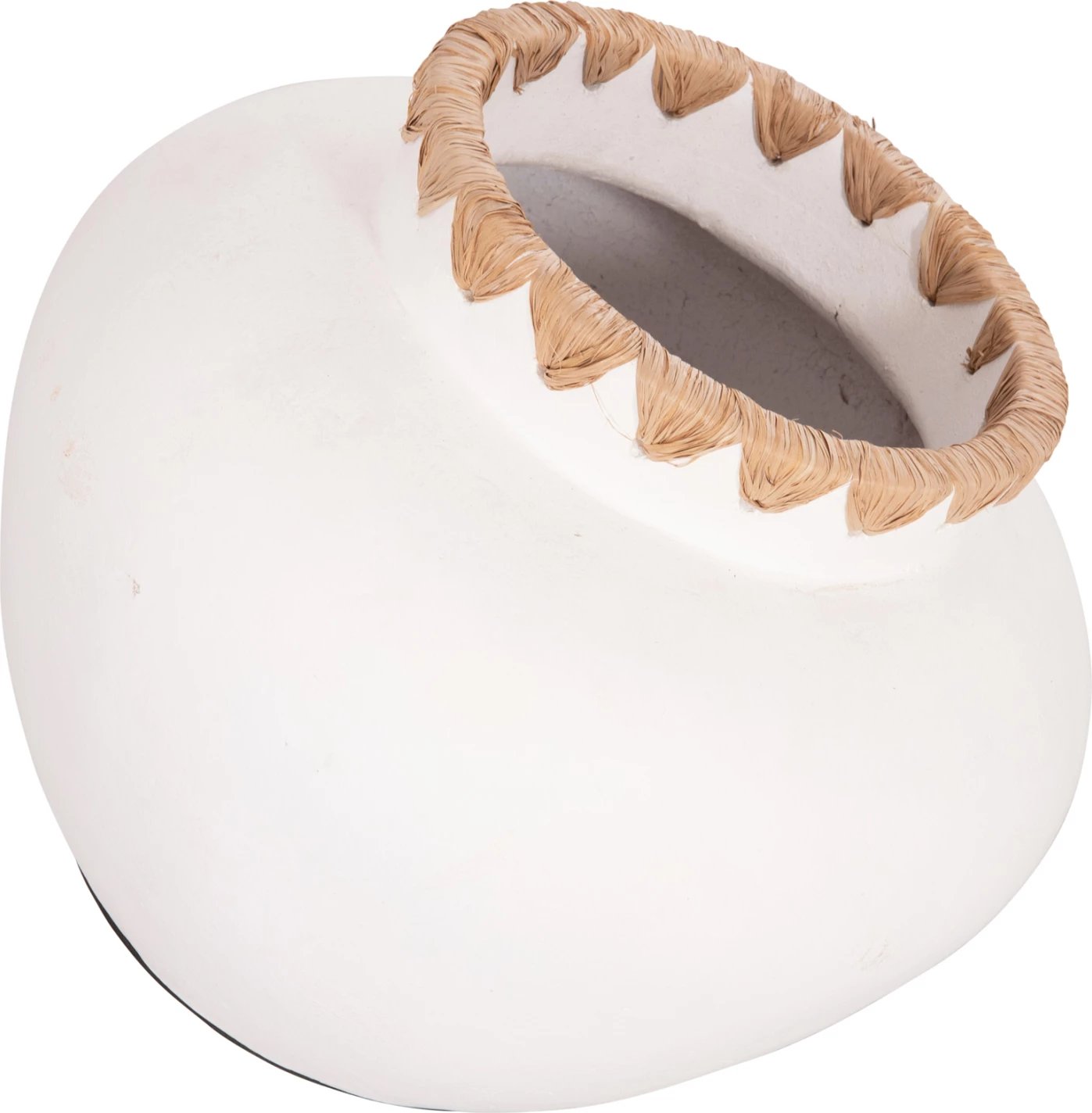 Vazo dekorative RENTON(M), terrakota, ngjyrë e bardhë, me thurje kashte në buzë, Φ28x23H cm