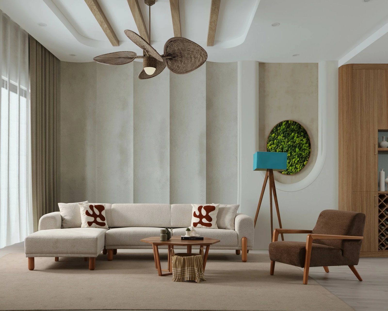 Kënd divan-krevat Atelier del Sofa, Lyke majtas, krem