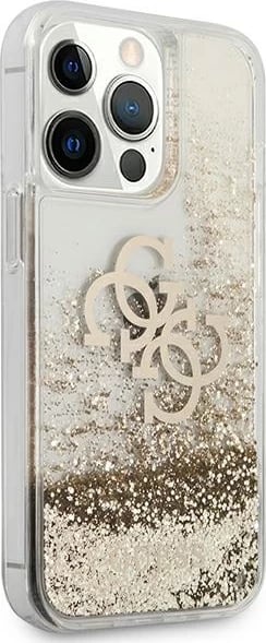 Mbështjellës Guess 4G Big Liquid Glitter për iPhone 13 Pro Max 6.7", ari Mbështjellës Guess 4G Big Liquid Glitter për iPhone 13 Pro Max 6.7", ari