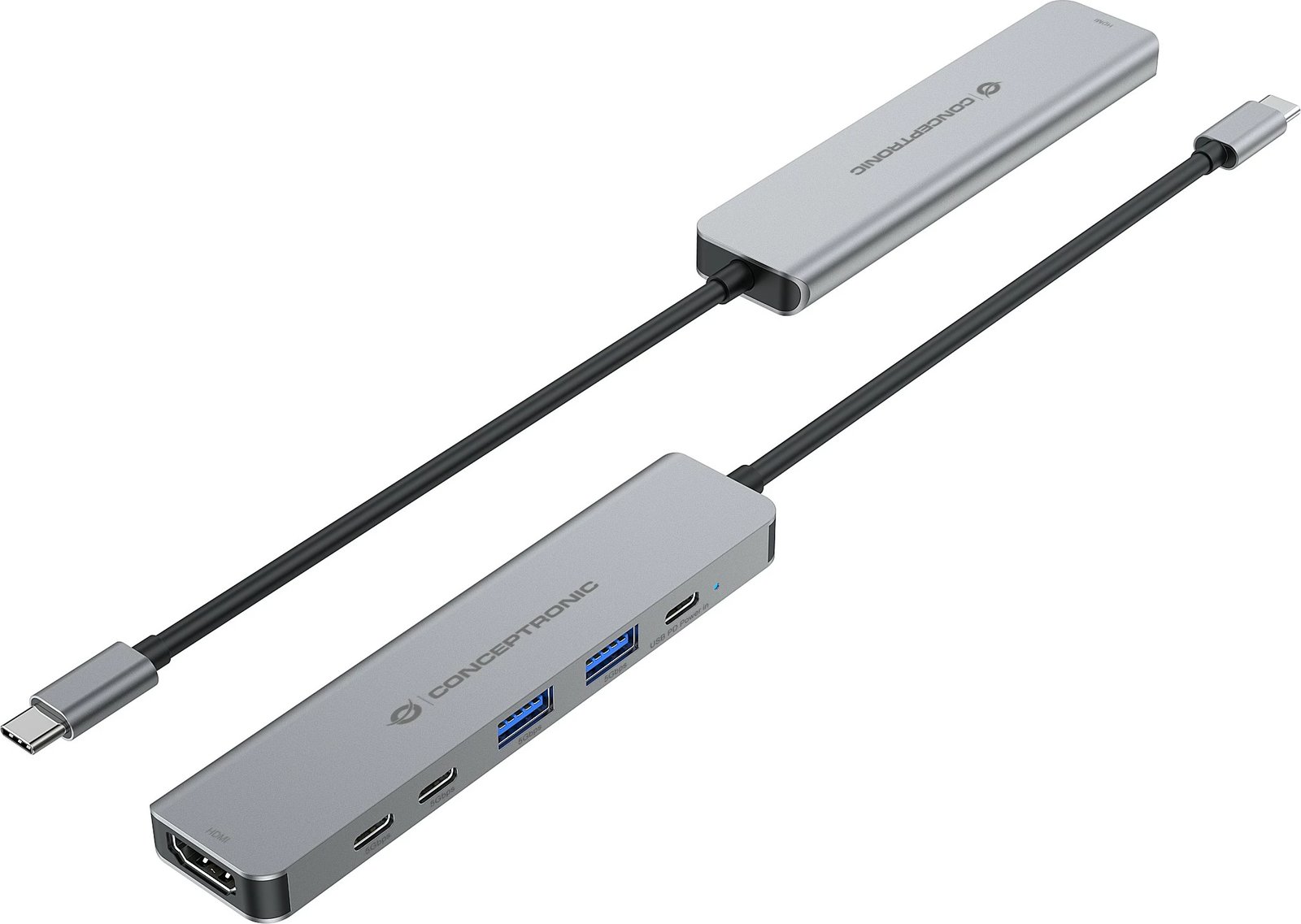 Docking station Conceptronic 6-1 USB-C në HDMI/2xUSB-A/2xUSB-C, 25cm, gri