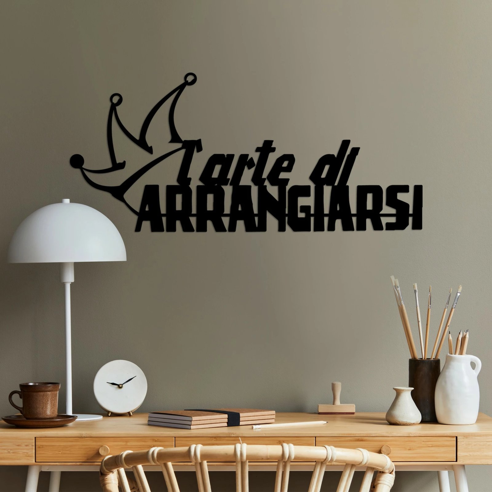 Aksesor dekorativ metalik për mur, Wallity, Arrangiarsi 1, ngjyrë e zezë