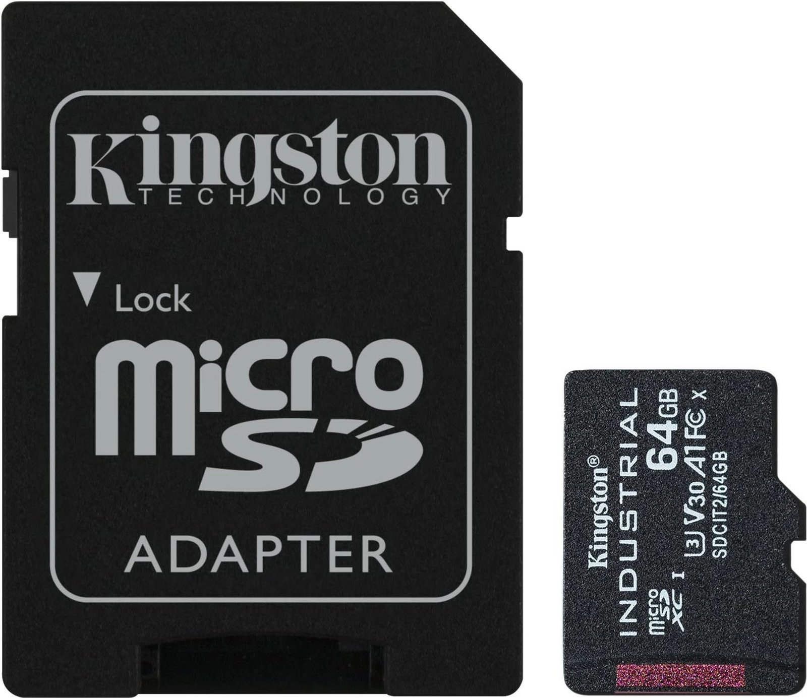 Kartelë memorie Kingston Industrial 64GB microSD me adapter, e zezë