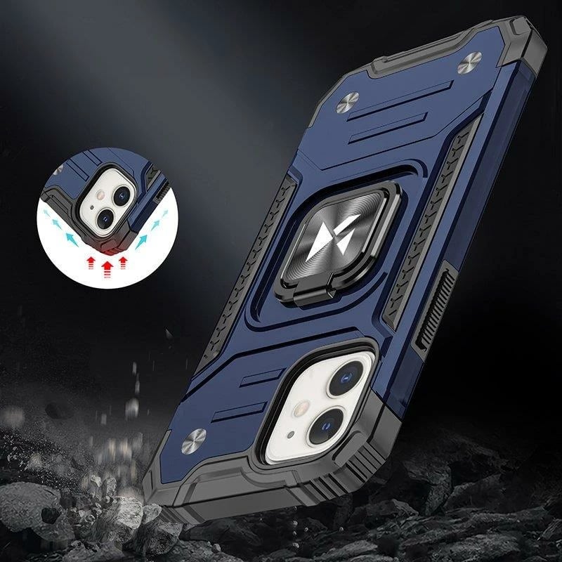 Mbështjellës Wozinsky Ring Armor për iPhone 14, me unazë dhe qëndrim, kaltër
