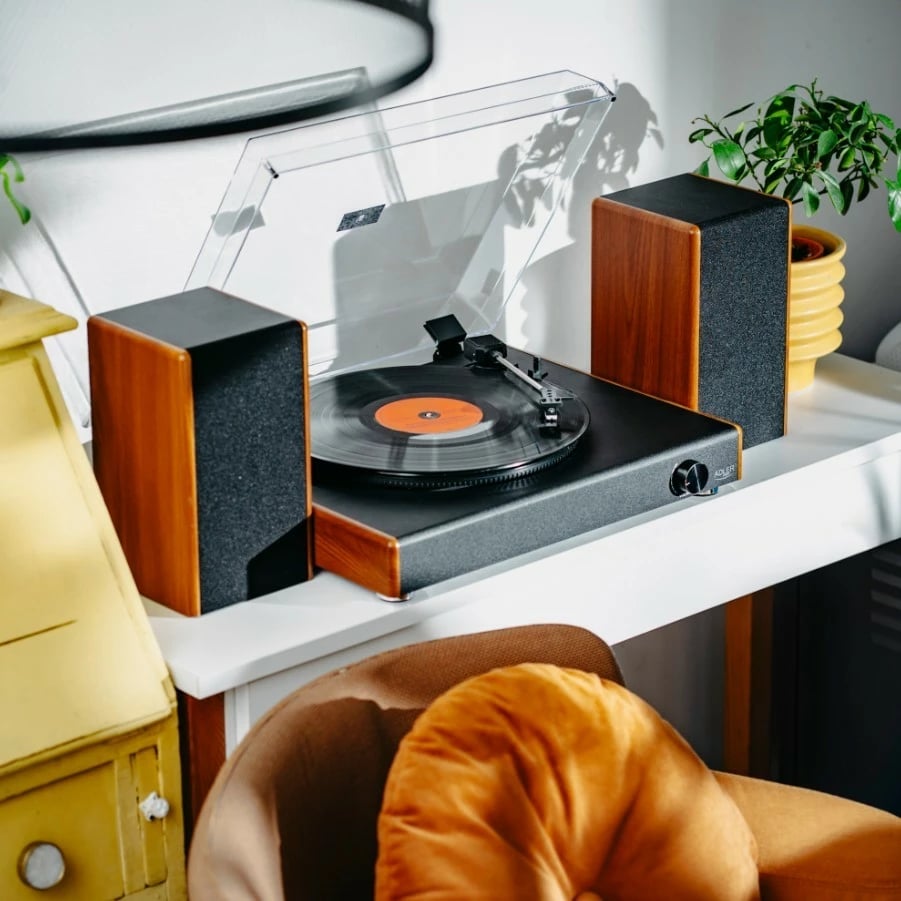 Gramofon Adler AD1915 me USB, Bluetooth, altoparlantë të integruar, i zi me pamje druri