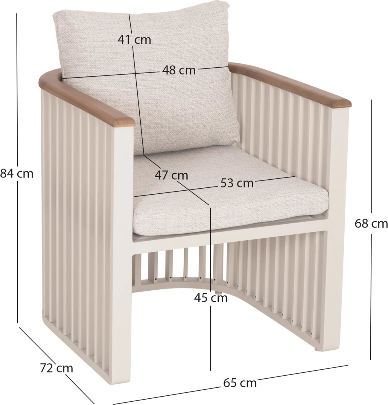 Karrige alumini për jashtë, seri ETERNITY, ngjyrë fildishi, jastëkë bezhë, 65x72x84cm