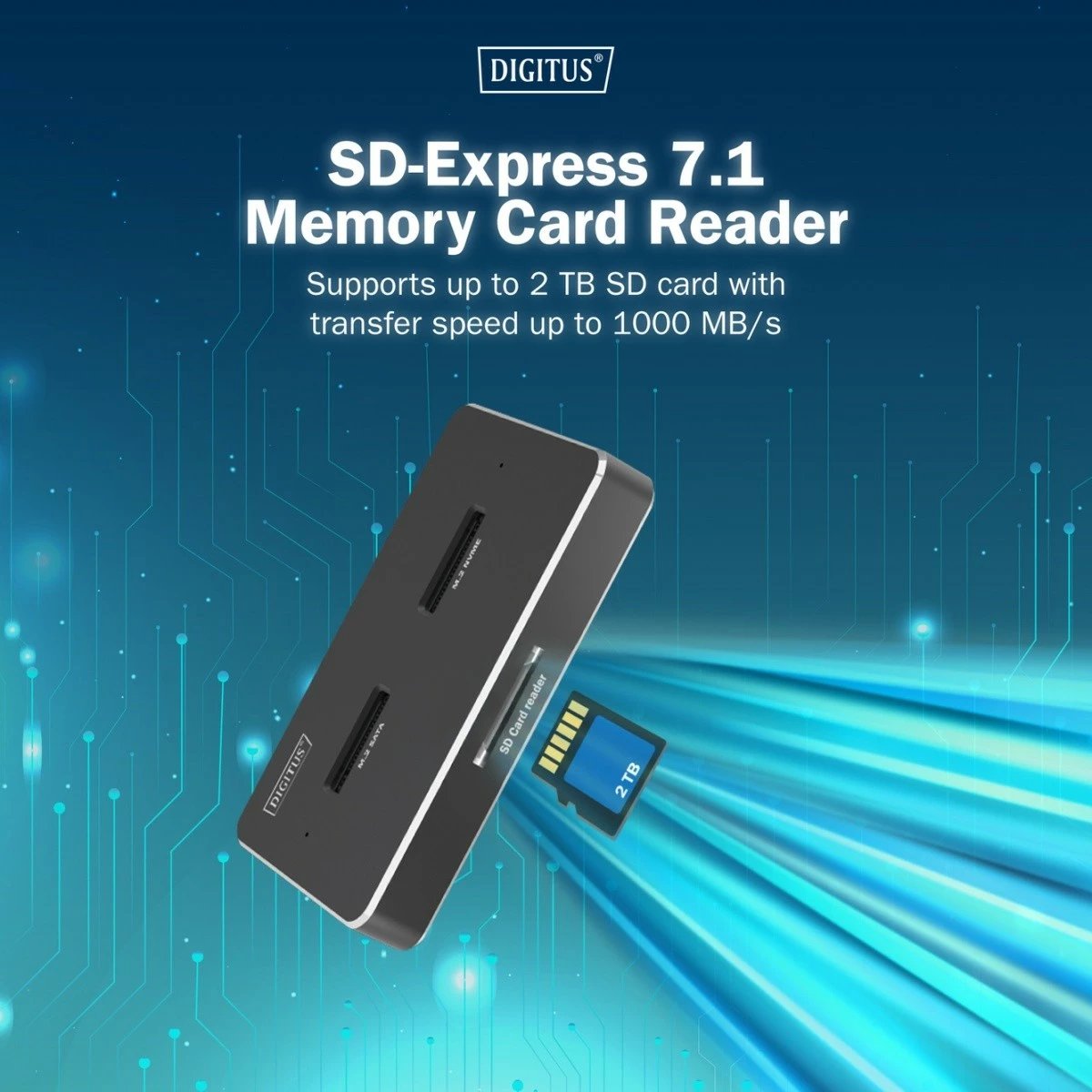 Dok USB-C 3.2 Gen2, Digitus DA-71546-1, për M.2 NVMe & SATA (2 slote, deri 2x 4 TB) me lexues SD-Express 7.1 (deri 2 TB), e zezë