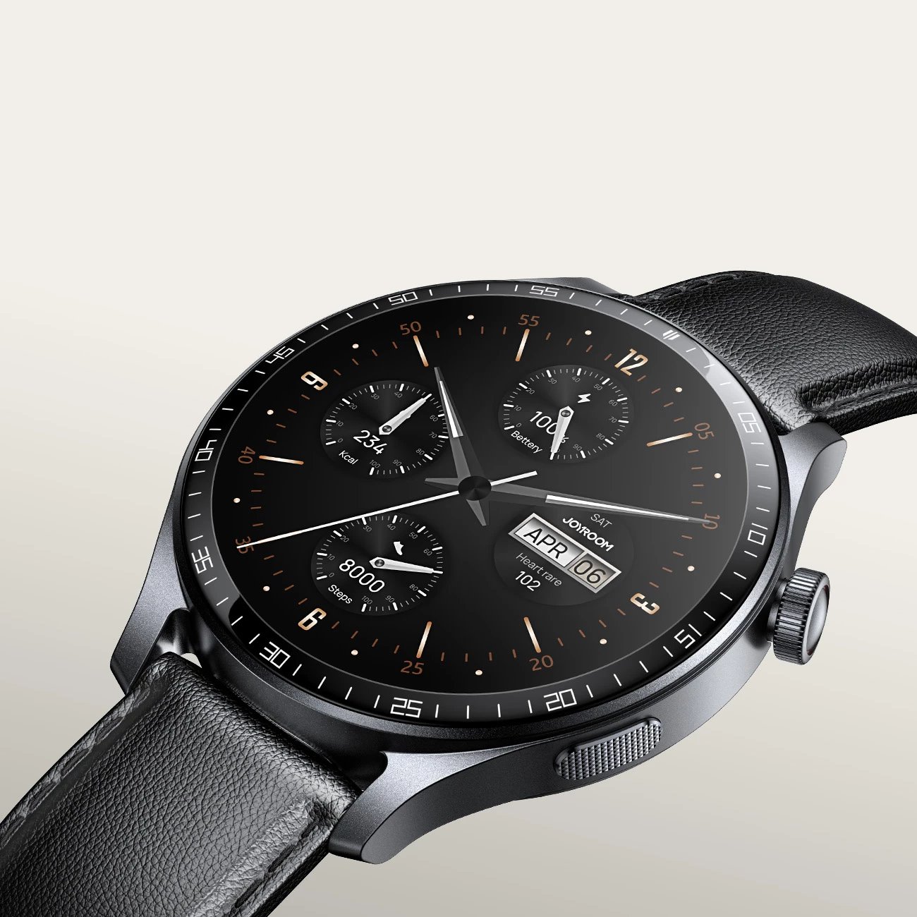 Smartwatch Joyroom JR-FC2 Pro, 1.46" HD, Bluetooth thirrje, 350mAh, Gri e errët, rripa lëkure dhe silikoni